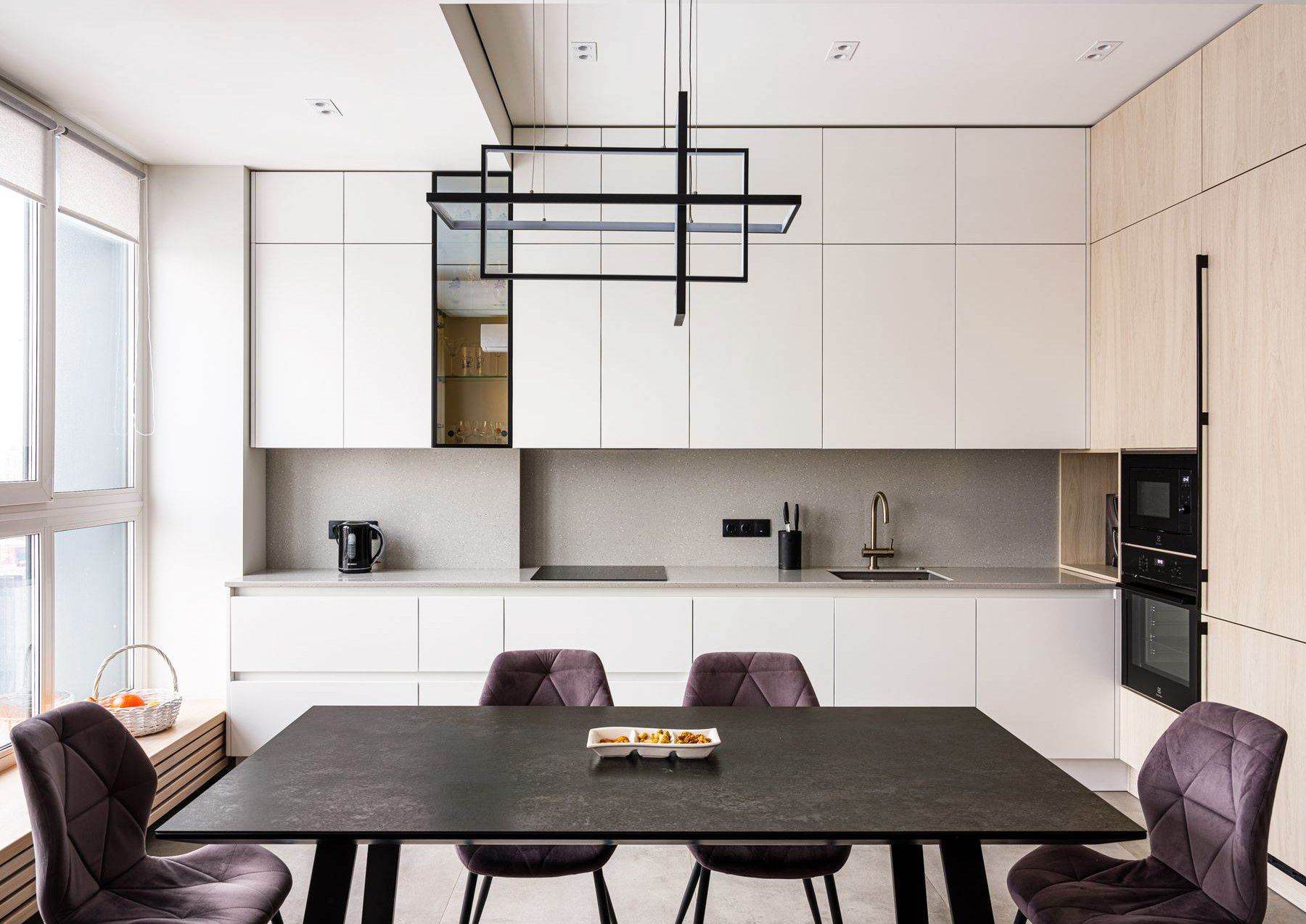 Zonierung Küche-Wohnzimmer: minimalistisches Interieur